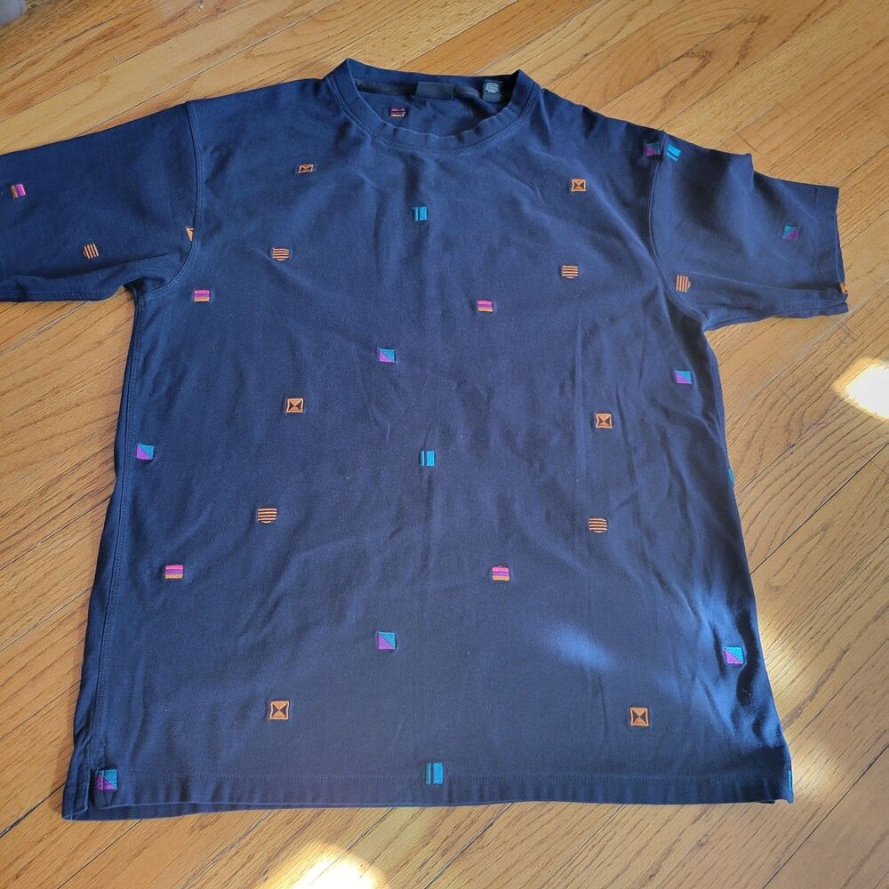 Scotch & Soda Shirt Mens Large Blue Colorful Embroidered Logo Crew Short Sleeve